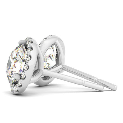 14k White Gold Round Prong Halo Style Earrings (1 cttw)-Teresa&#39;s Fashionista LLC