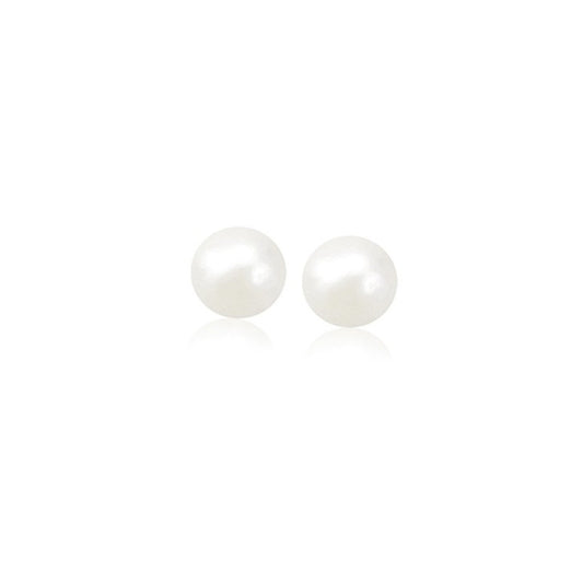 14k Yellow Gold Freshwater Cultured White Pearl Stud Earrings (4.0 mm)-Teresa&#39;s Fashionista LLC