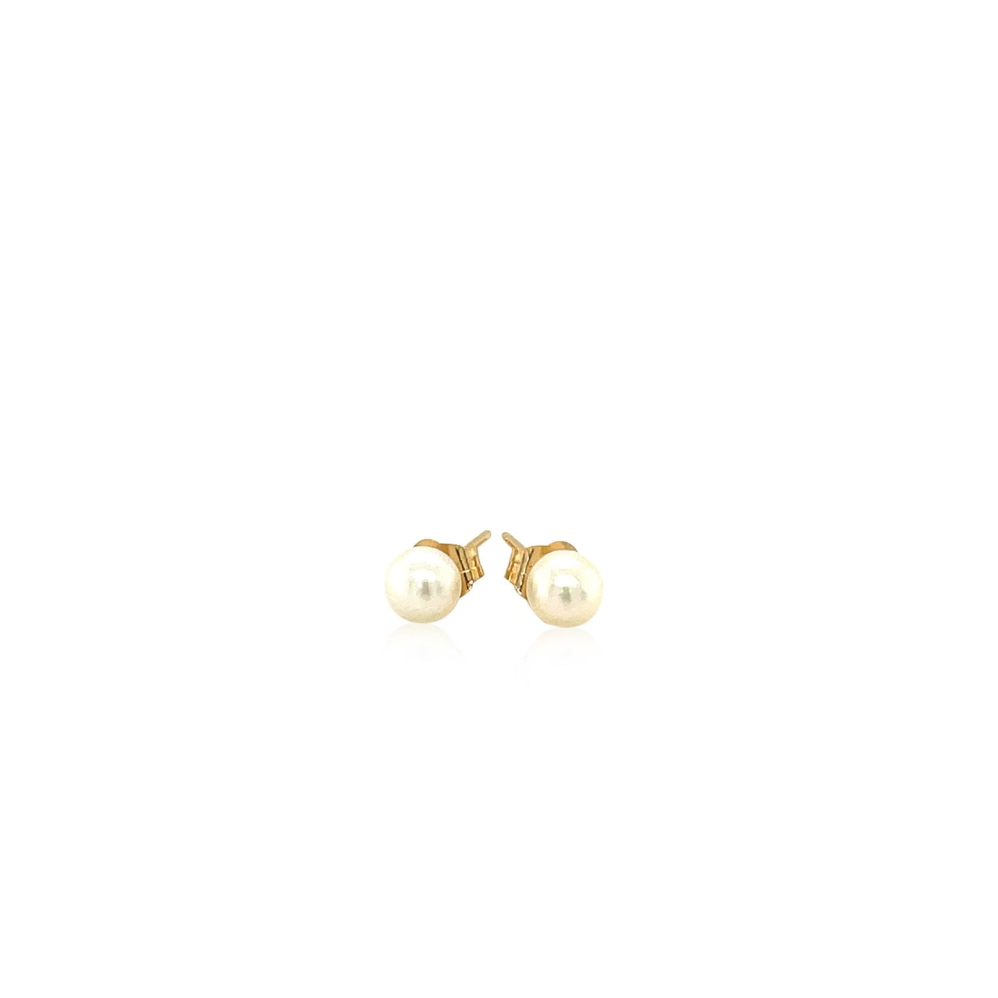 14k Yellow Gold Freshwater Cultured White Pearl Stud Earrings (4.0 mm)-Teresa&#39;s Fashionista LLC