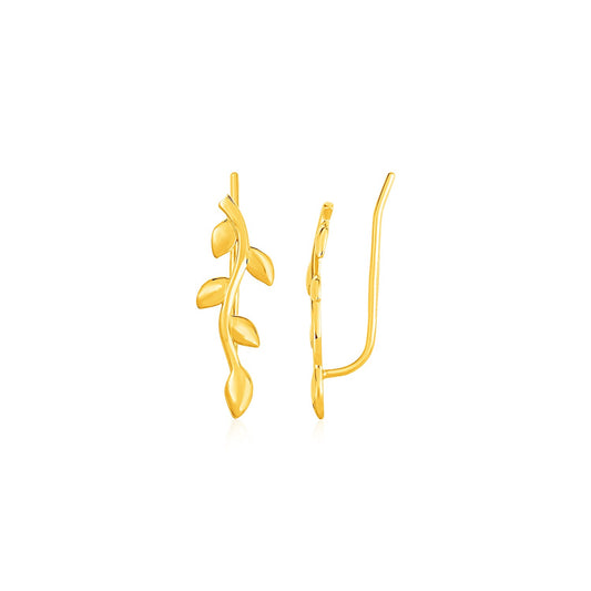 Leafy Branch Motif Climber Earrings in 14k Yellow Gold-Teresa&#39;s Fashionista LLC