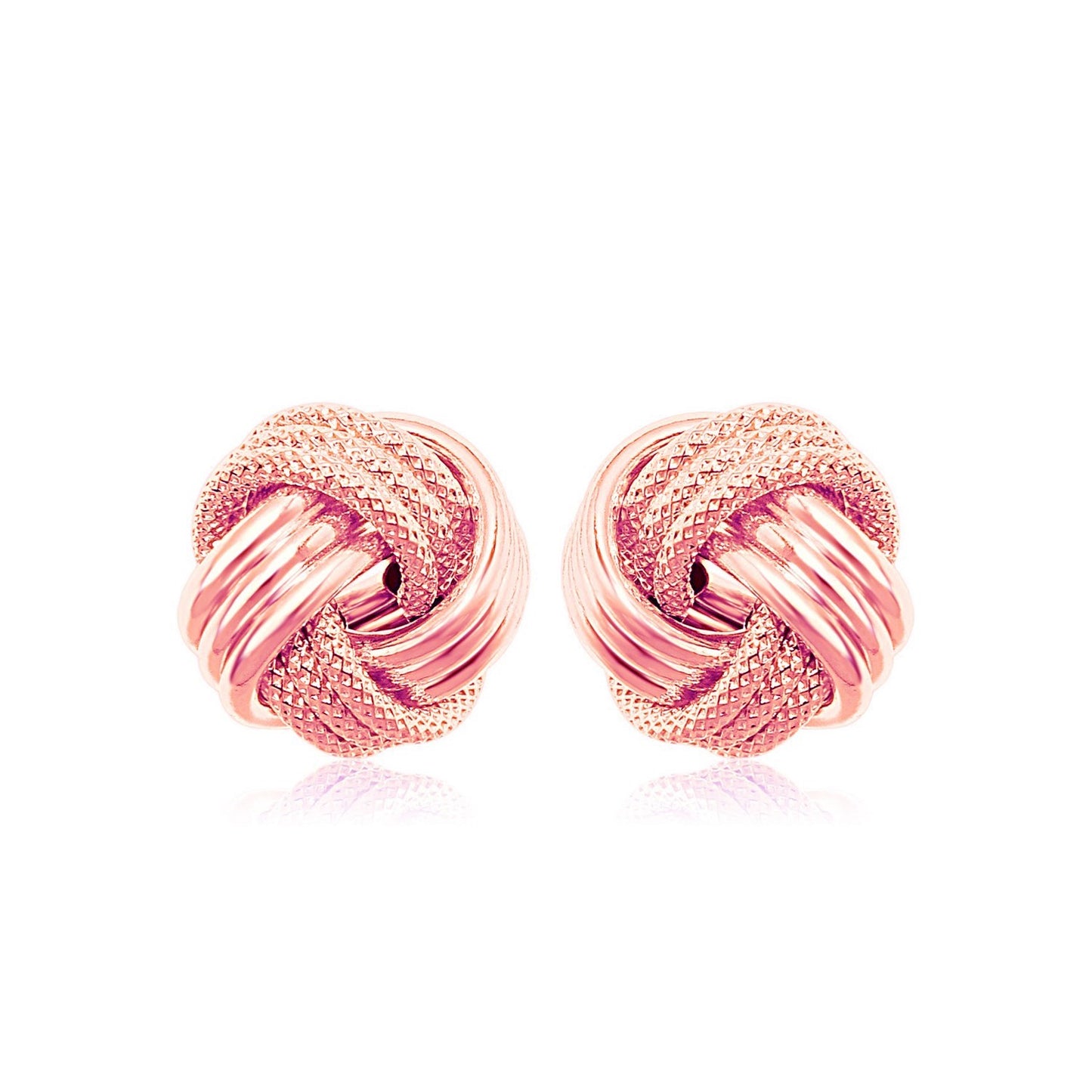 14k Rose Gold Love Knot with Ridge Texture Earrings-Teresa&#39;s Fashionista LLC