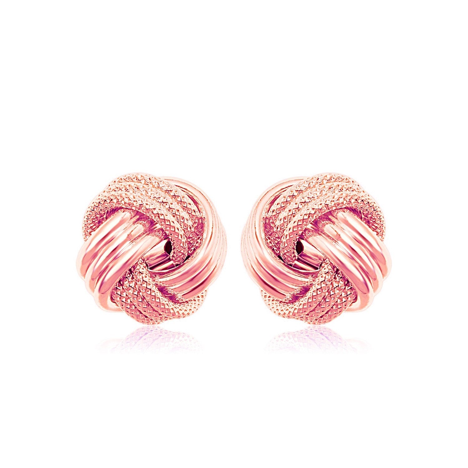 14k Rose Gold Love Knot with Ridge Texture Earrings-Teresa&#39;s Fashionista LLC