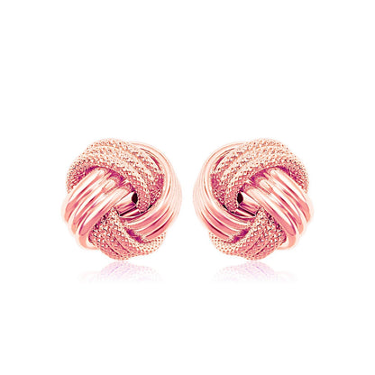 14k Rose Gold Love Knot with Ridge Texture Earrings-Teresa&#39;s Fashionista LLC