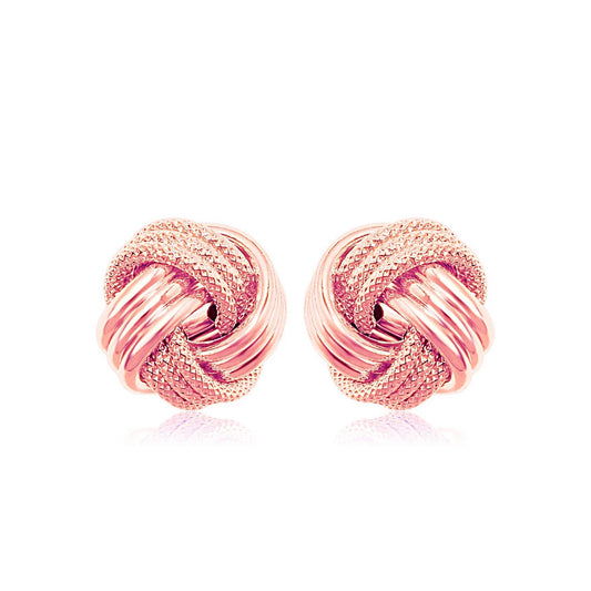 14k Rose Gold Love Knot with Ridge Texture Earrings-Teresa&#39;s Fashionista LLC