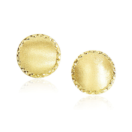 14k Yellow Gold Dome Satin Finish Earrings with Diamond Cut Edge-Teresa&#39;s Fashionista LLC