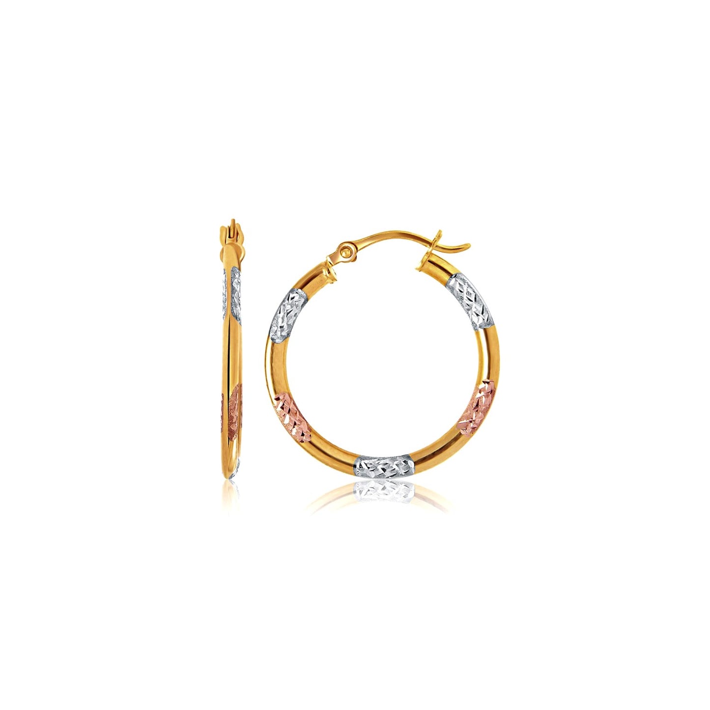 10k Tri-Color Gold Classic Hoop Earrings with Diamond Cut Details-Teresa&#39;s Fashionista LLC