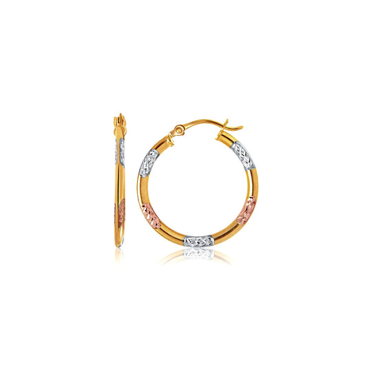10k Tri-Color Gold Classic Hoop Earrings with Diamond Cut Details - Teresa's Fashionista LLC