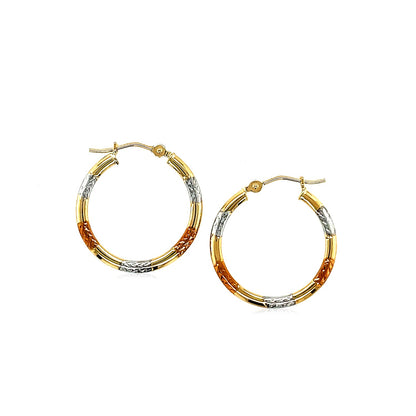 10k Tri-Color Gold Classic Hoop Earrings with Diamond Cut Details-Teresa&#39;s Fashionista LLC