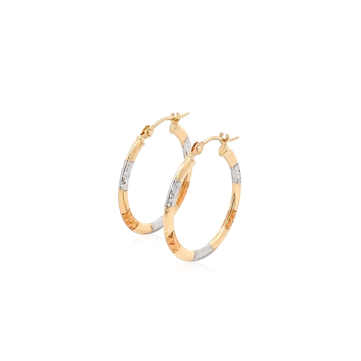 10k Tri-Color Gold Classic Hoop Earrings with Diamond Cut Details-Teresa&#39;s Fashionista LLC