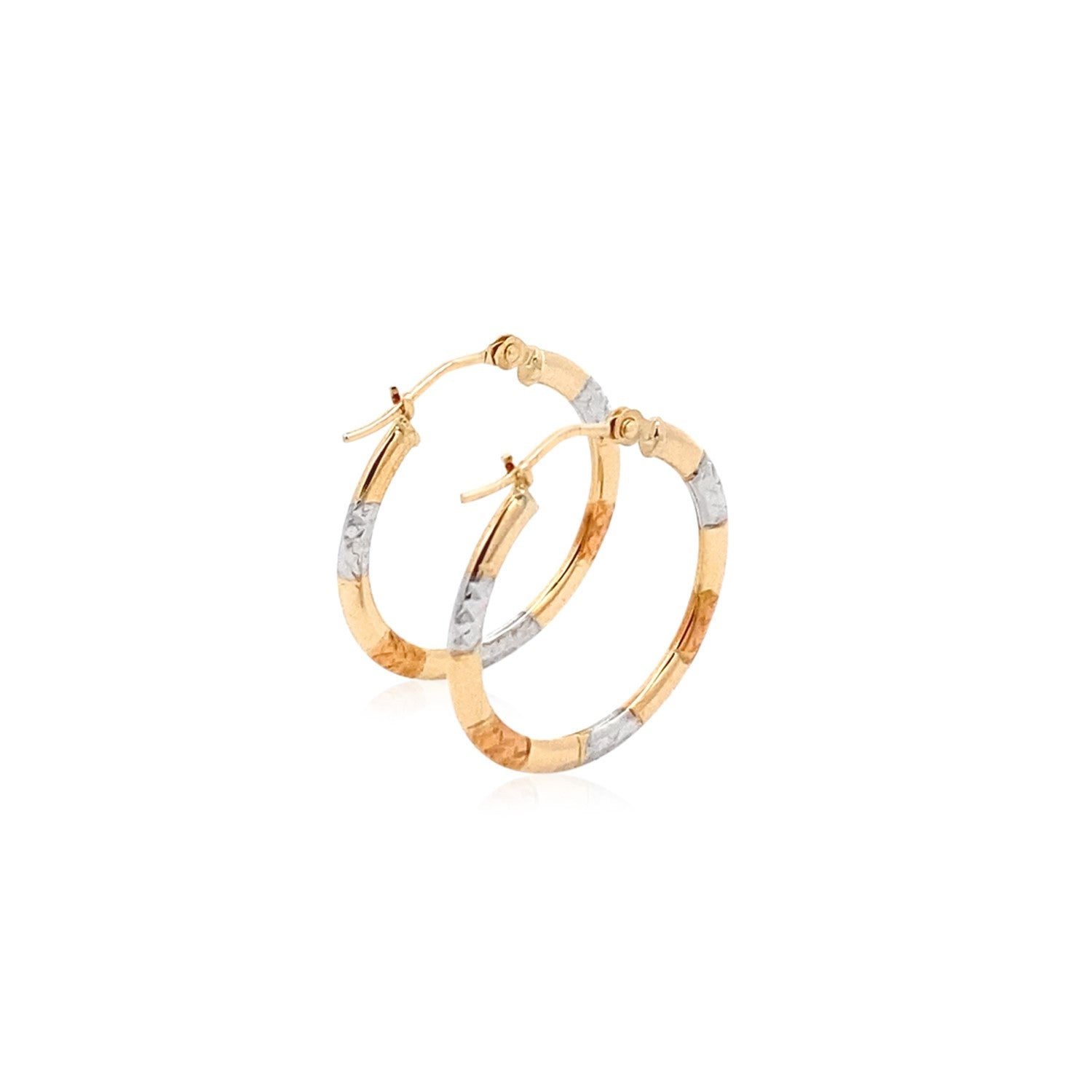 10k Tri-Color Gold Classic Hoop Earrings with Diamond Cut Details-Teresa&#39;s Fashionista LLC