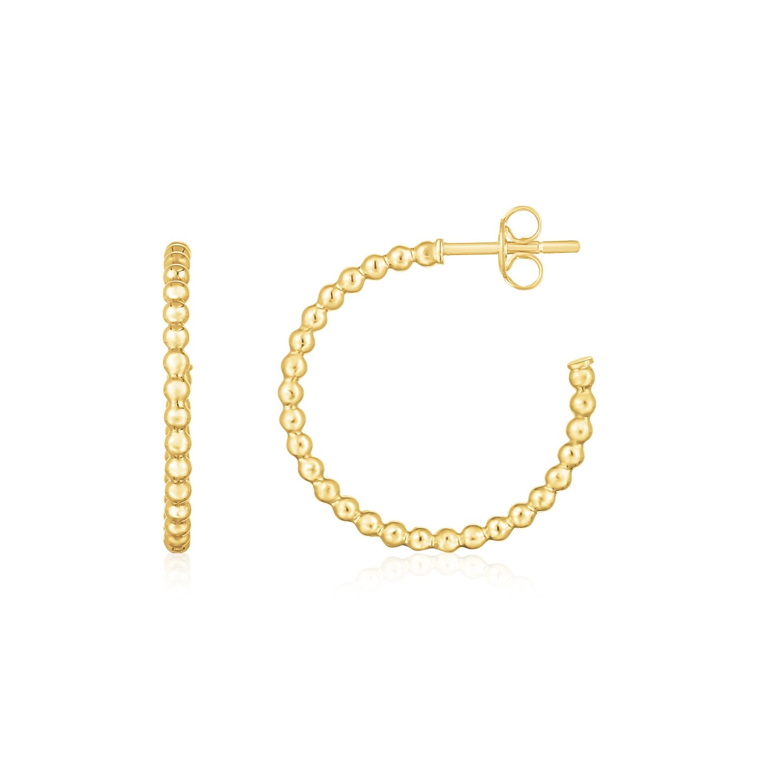 14K Yellow Gold Bead Hoop Earrings-Teresa&#39;s Fashionista LLC