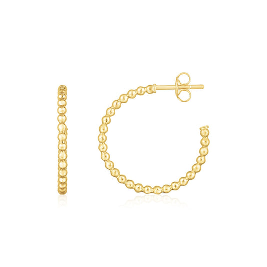 14K Yellow Gold Bead Hoop Earrings-Teresa&#39;s Fashionista LLC