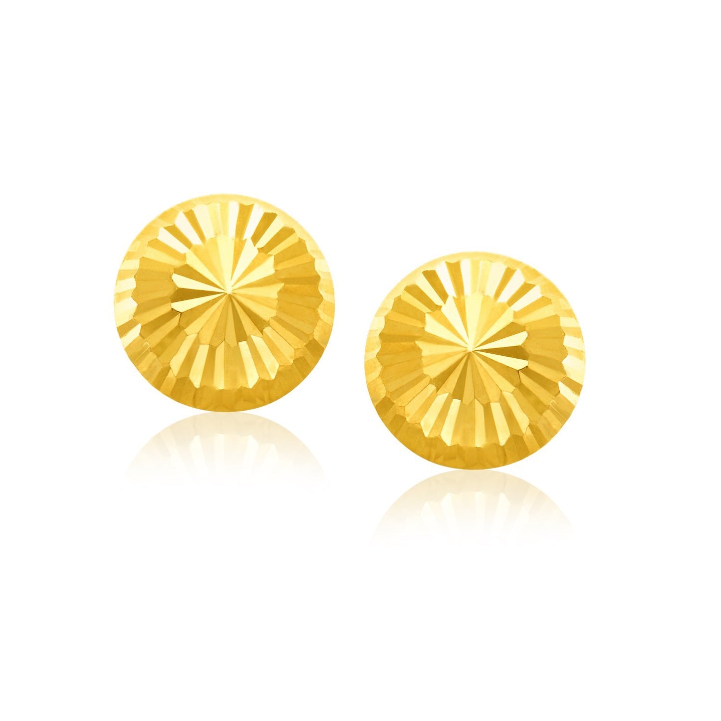 14k Yellow Gold Diamond Cut Flat Design Stud Earrings-Teresa&#39;s Fashionista LLC