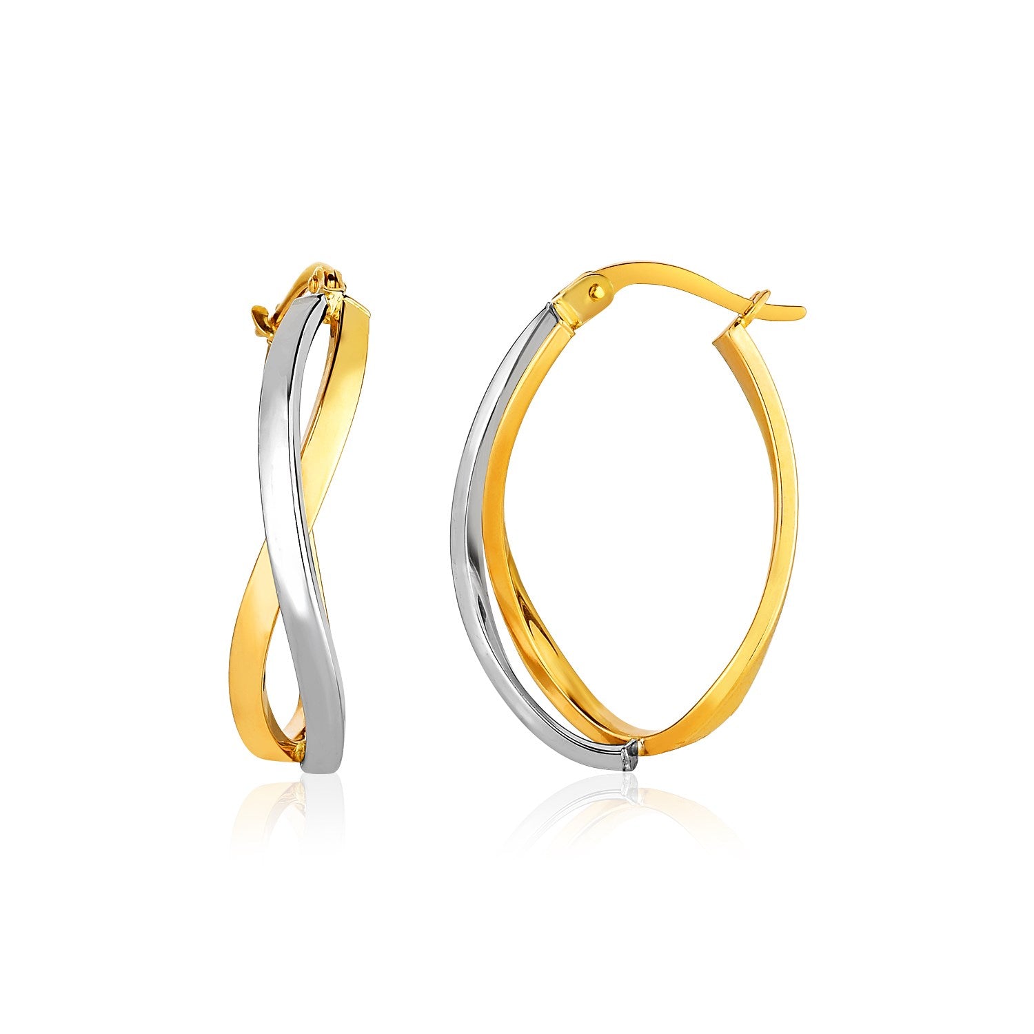 14k Two-Tone Gold Twisted Style Polished Hoop Earrings-Teresa&#39;s Fashionista LLC