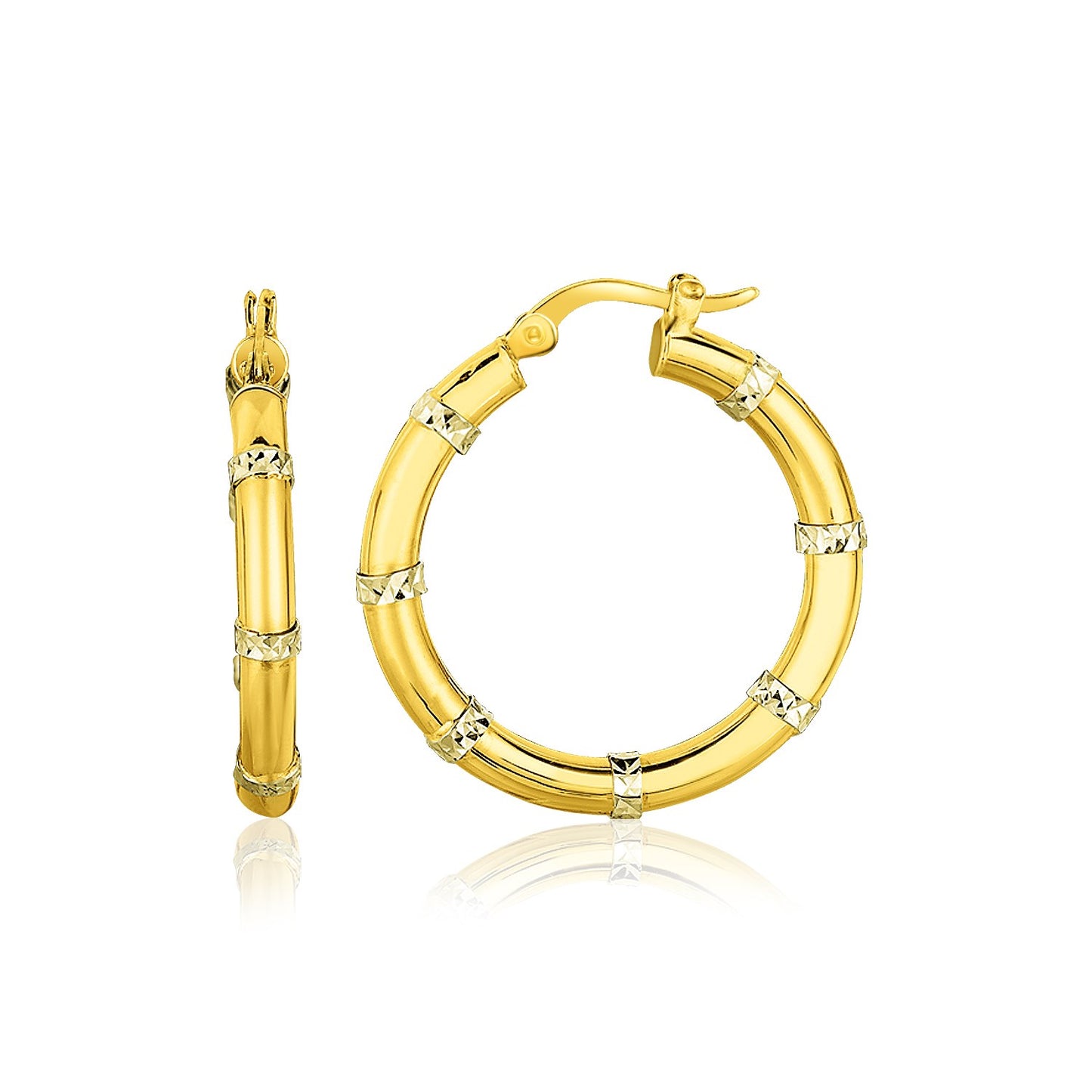 14k Two-Tone Gold Alternate Textured Hoop Earrings-Teresa&#39;s Fashionista LLC