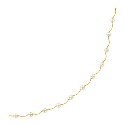 14k Yellow Gold Arc Link Necklace with White Pearls-Teresa&#39;s Fashionista LLC