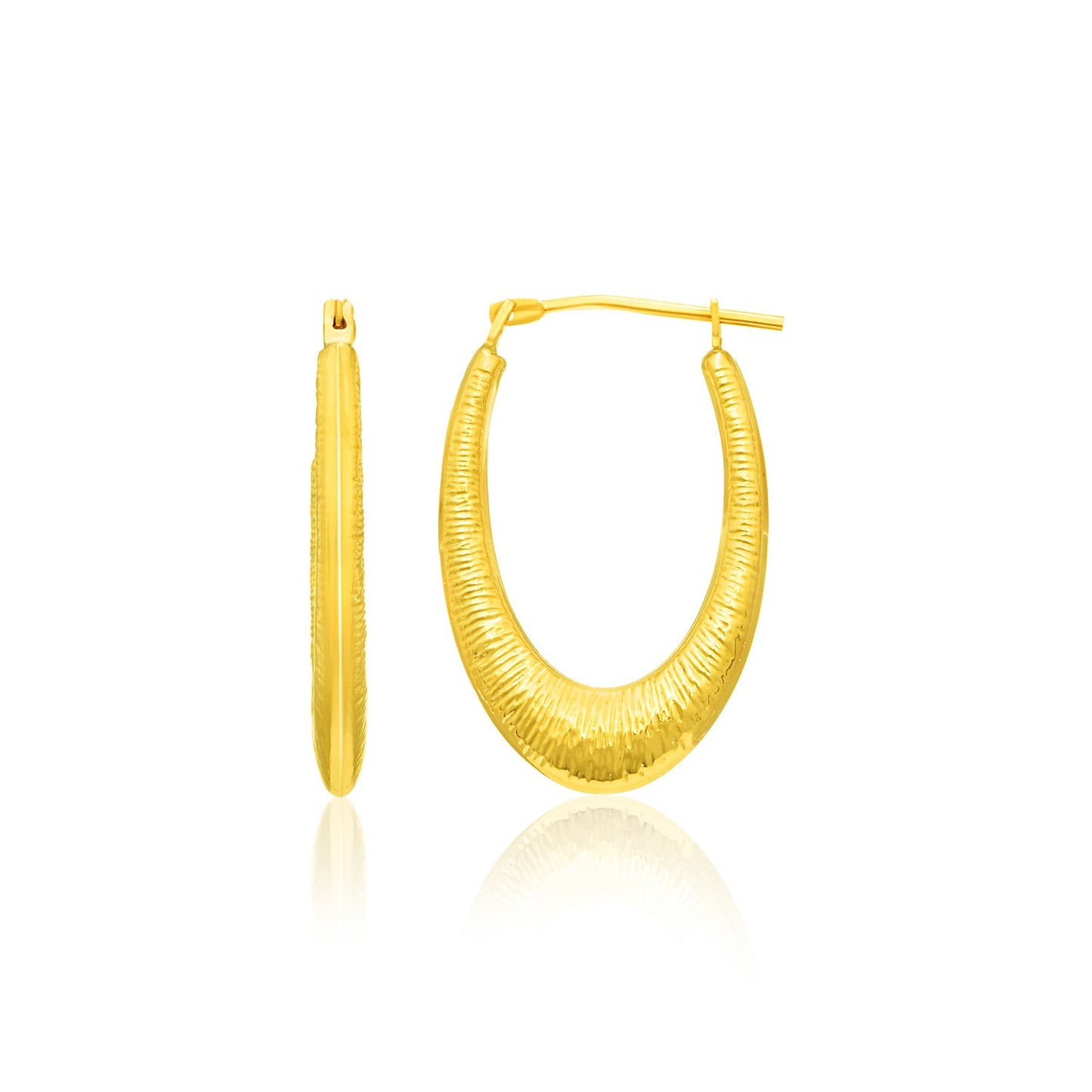 14k Yellow Gold Hoop Earrings in a Graduated Texture Style-Teresa&#39;s Fashionista LLC