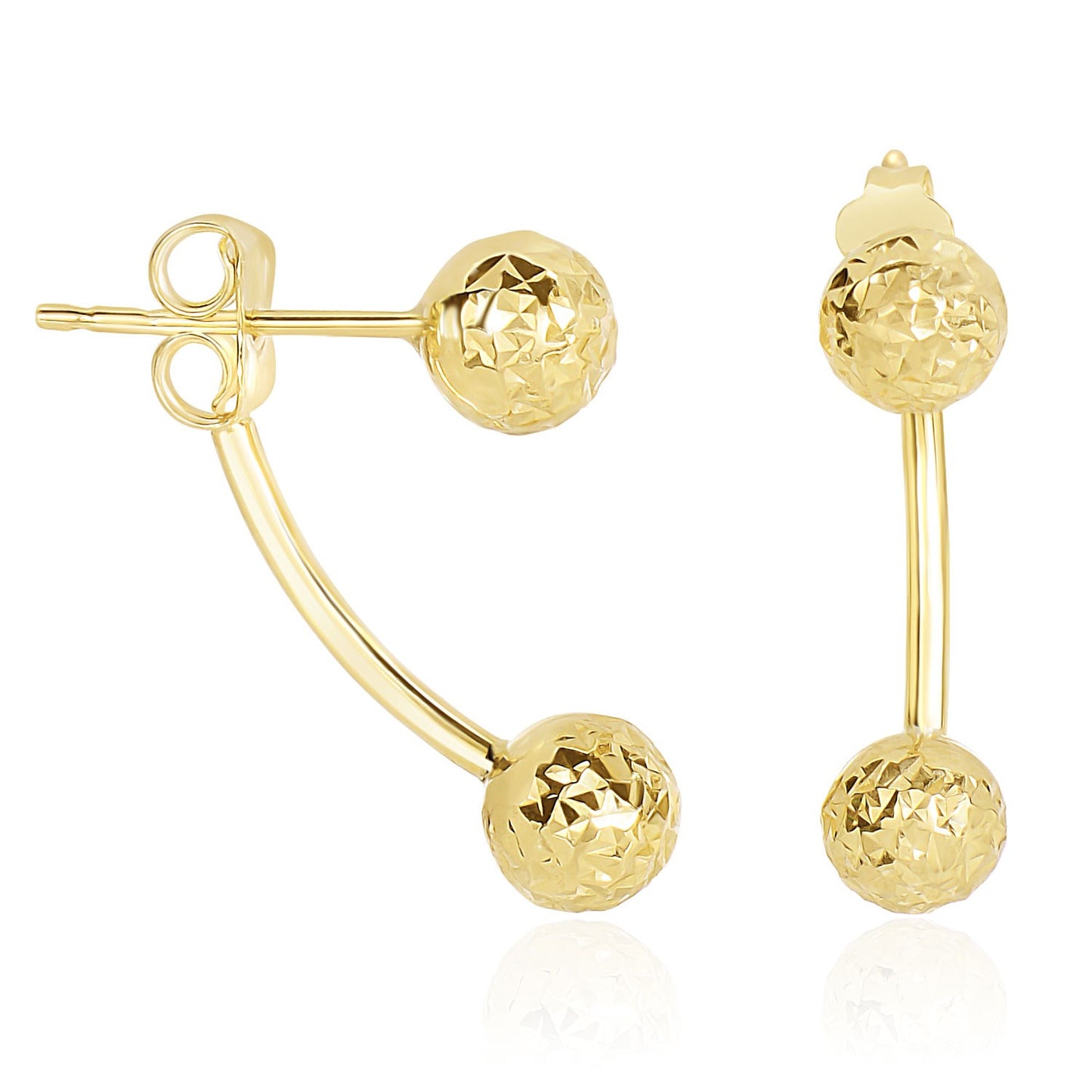 14k Yellow Gold Double Sided Diamond Cut Ball Earrings-Teresa&#39;s Fashionista LLC