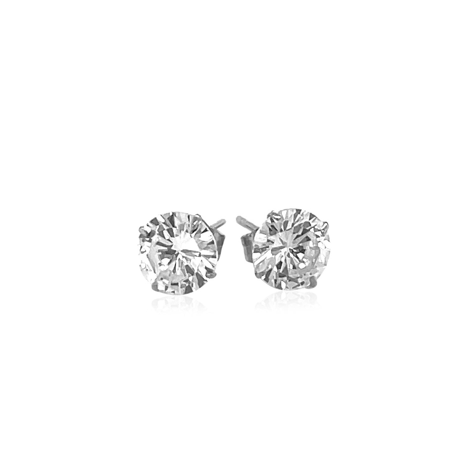 14k White Gold Stud Earrings with White Hue Faceted Cubic Zirconia-Teresa&#39;s Fashionista LLC