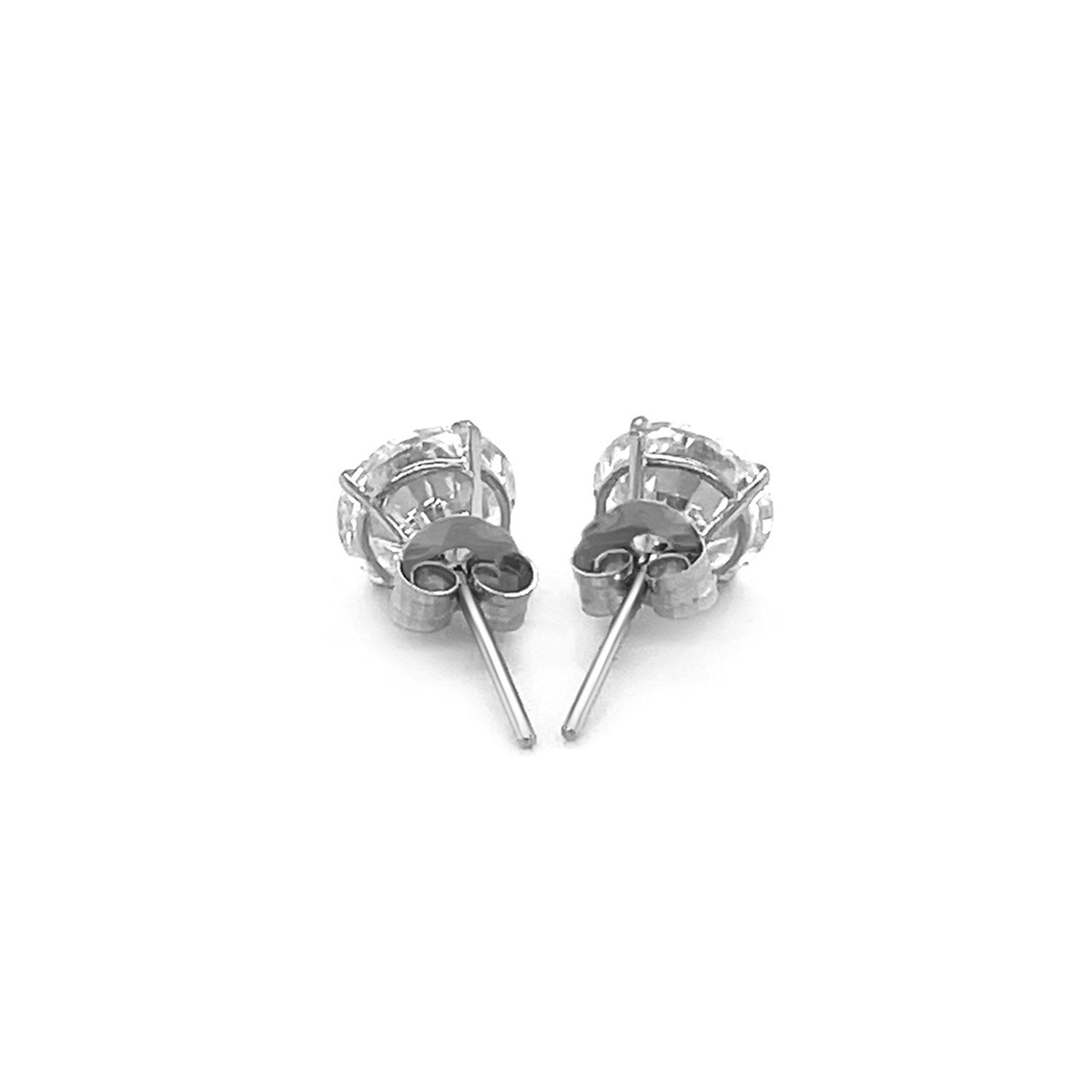 14k White Gold Stud Earrings with White Hue Faceted Cubic Zirconia-Teresa&#39;s Fashionista LLC