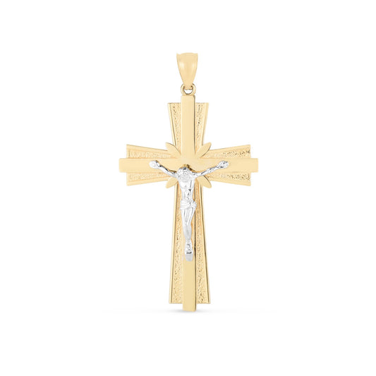 14k Two Tone Gold High Polish Diamond Cut Cross Pendant-Teresa&#39;s Fashionista LLC