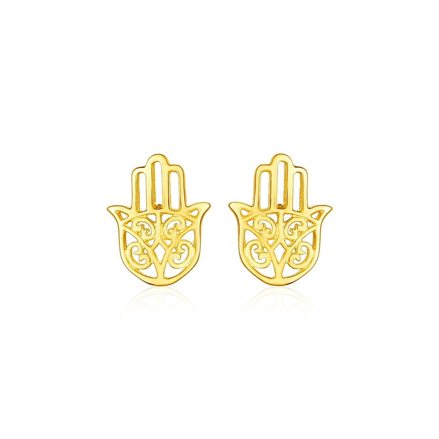 14k Yellow Gold Polished Hand of Hamsa Post Earrings-Teresa&#39;s Fashionista LLC