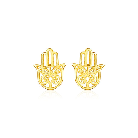 14k Yellow Gold Polished Hand of Hamsa Post Earrings-Teresa&#39;s Fashionista LLC