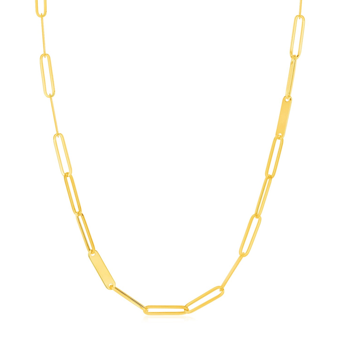 14k Yellow Gold Alternating Paperclip Chain Link and Gold Bar Necklace-Teresa&#39;s Fashionista LLC