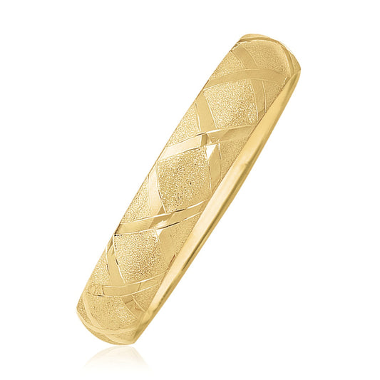 10k Yellow Gold Dual-Textured Diamond Pattern Bangle - Teresa's Fashionista LLC