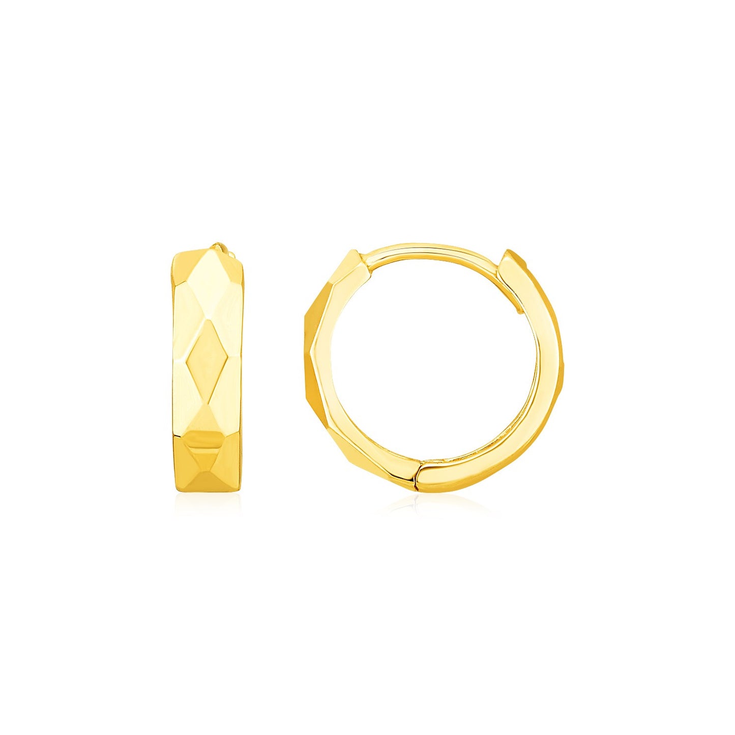 14K Yellow Gold Diamond Motif Faceted Huggie Earrings-Teresa&#39;s Fashionista LLC