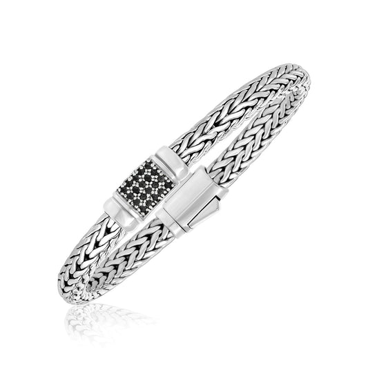 Sterling Silver Weave Style Bracelet with Black Sapphire Accents - Teresa's Fashionista LLC