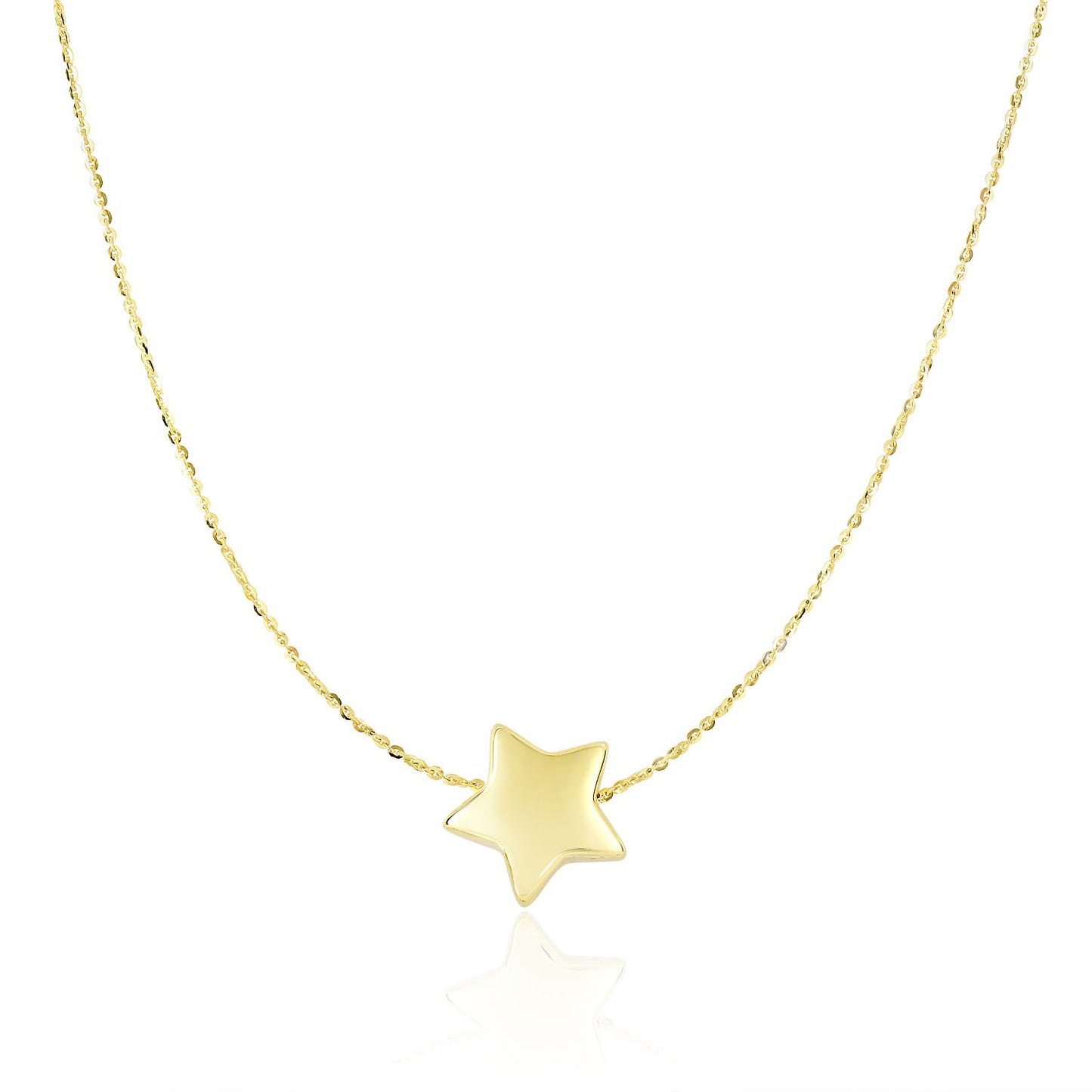 14k Yellow Gold Necklace with Shiny Puffed Sliding Star Charm-Teresa&#39;s Fashionista LLC