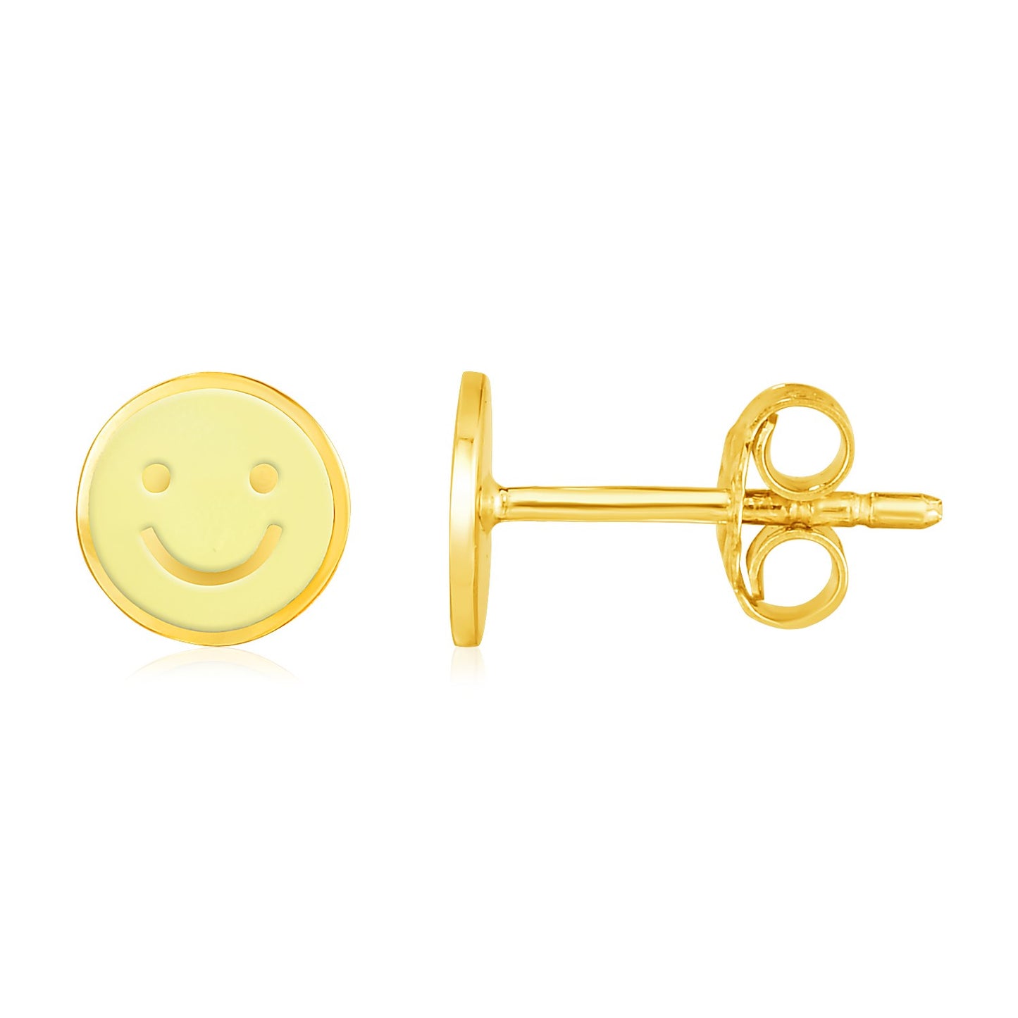 14k Yellow Gold and Enamel Yellow Smiley Face Stud Earrings-Teresa&#39;s Fashionista LLC