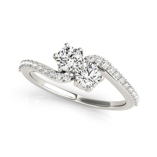 Curved Band Two Stone Diamond Ring in 14k White Gold (3/4 cttw) - Teresa's Fashionista LLC