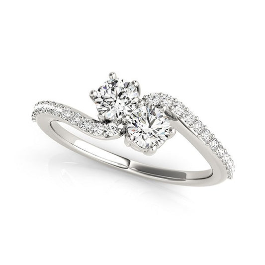 Curved Band Two Stone Diamond Ring in 14k White Gold (3/4 cttw)-Teresa&#39;s Fashionista LLC