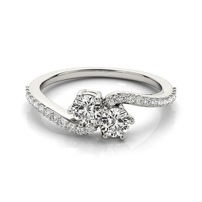 Curved Band Two Stone Diamond Ring in 14k White Gold (3/4 cttw)-Teresa&#39;s Fashionista LLC