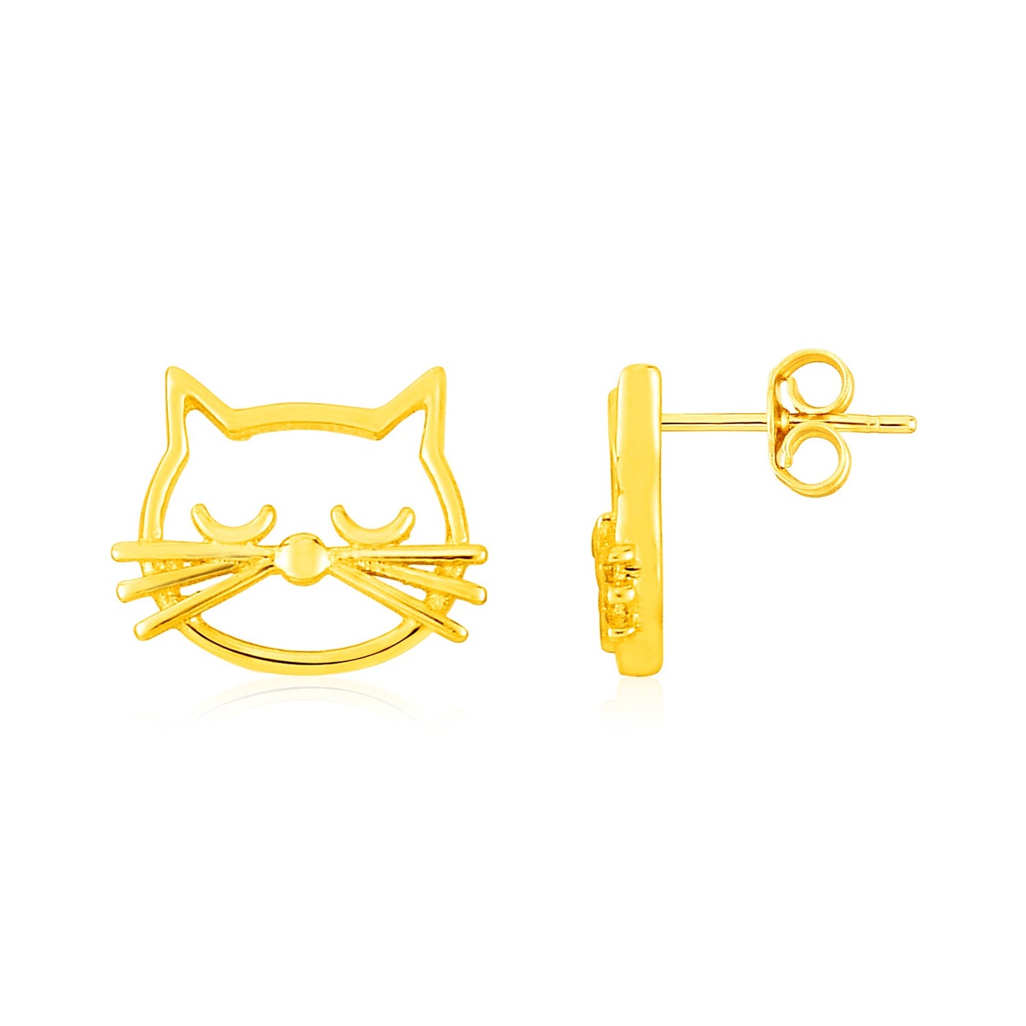 14K Yellow Gold Cat Head Earrings-Teresa&#39;s Fashionista LLC