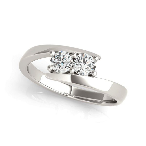 14k White Gold Round Two Stone Common Prong Diamond Ring (1/2 cttw)-Teresa&#39;s Fashionista LLC