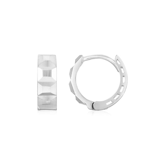 14K White Gold Square Motif Faceted Huggie Earrings-Teresa&#39;s Fashionista LLC