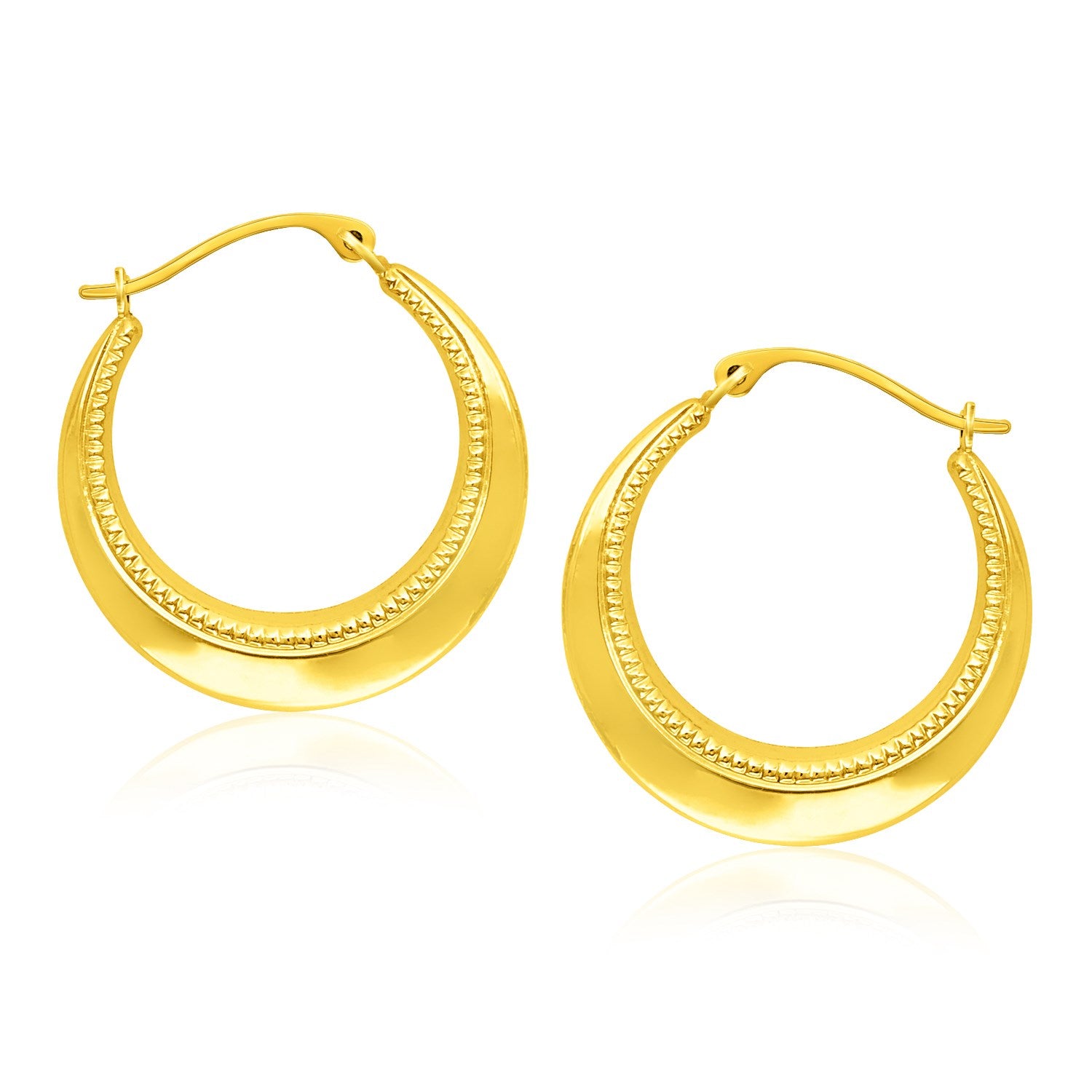 14k Yellow Gold Round Rope Texture Hoop Earrings-Teresa&#39;s Fashionista LLC