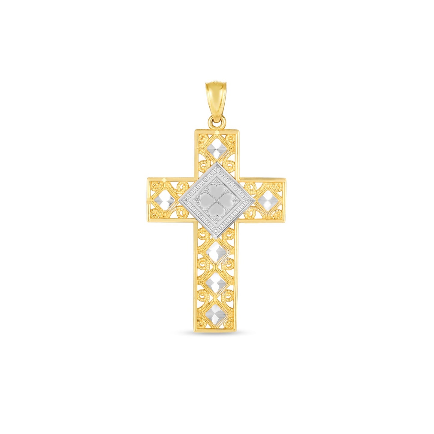 14k Two Tone Gold High Polish Diamond Cut Cross Pendant-Teresa&#39;s Fashionista LLC