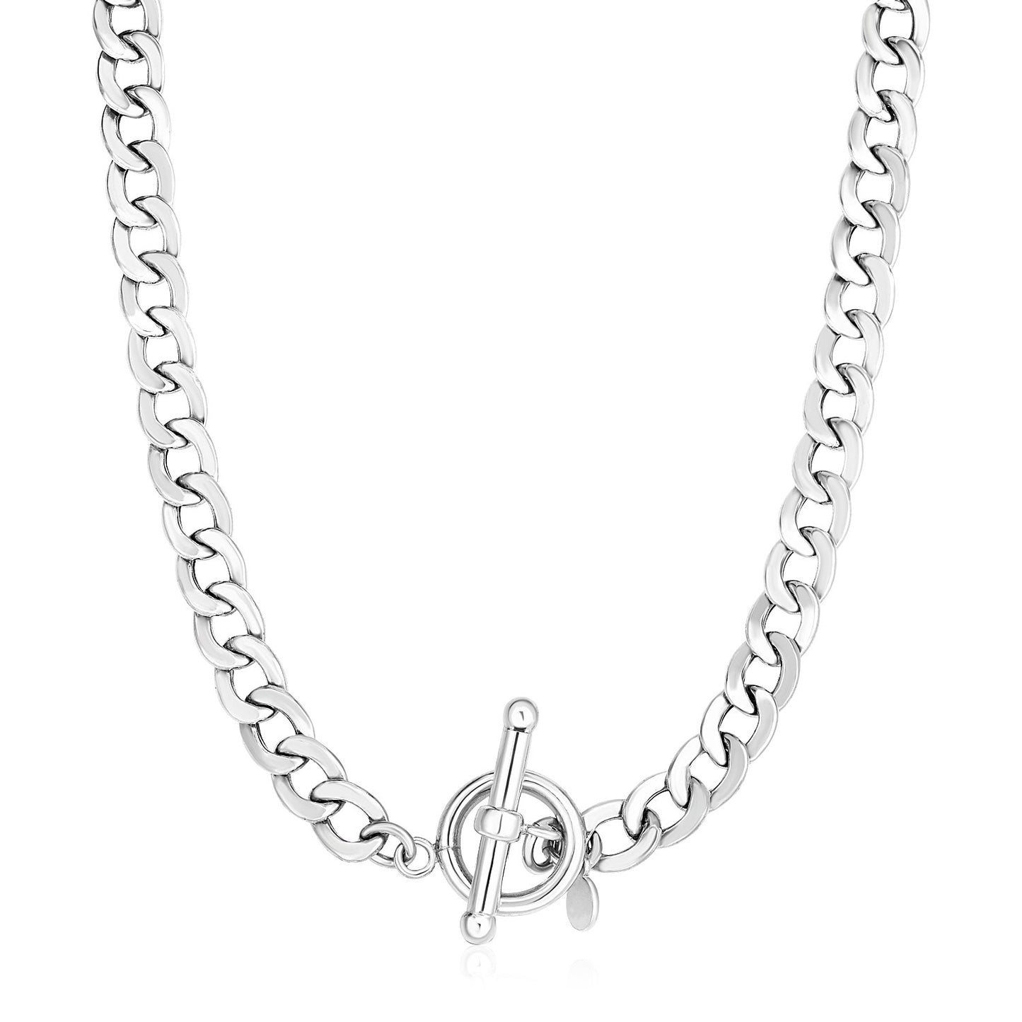 Sterling Silver Polished Wide Link Toggle Necklace-Teresa&#39;s Fashionista LLC