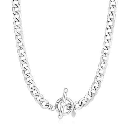 Sterling Silver Polished Wide Link Toggle Necklace-Teresa&#39;s Fashionista LLC