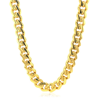 14k Yellow Gold Polished Miami Cuban Chain Necklace-Teresa&#39;s Fashionista LLC