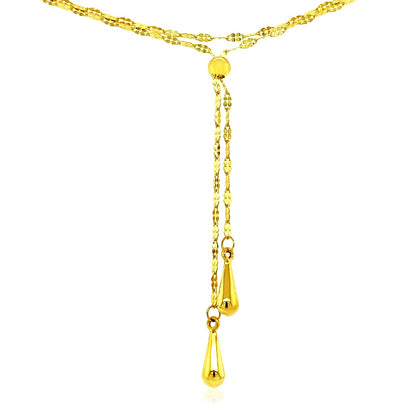 14k Yellow Gold Double Strand Chain with Puffed Heart Lariat Necklace-Teresa&#39;s Fashionista LLC