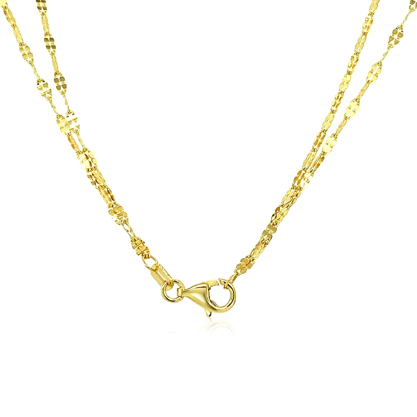 14k Yellow Gold Double Strand Chain with Puffed Heart Lariat Necklace-Teresa&#39;s Fashionista LLC