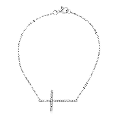 Sterling Silver Cross Bracelet with Cubic Zirconias-Teresa&#39;s Fashionista LLC