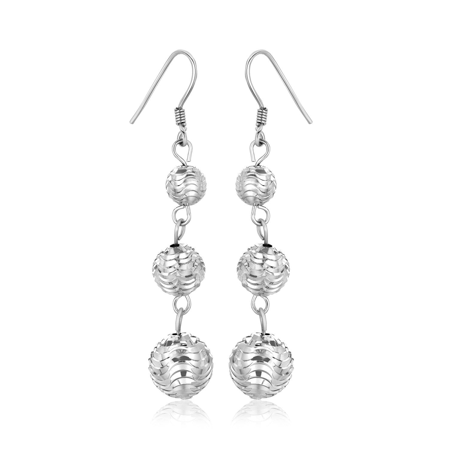 Sterling Silver Layered Textured Ball Dangling Earrings-Teresa&#39;s Fashionista LLC