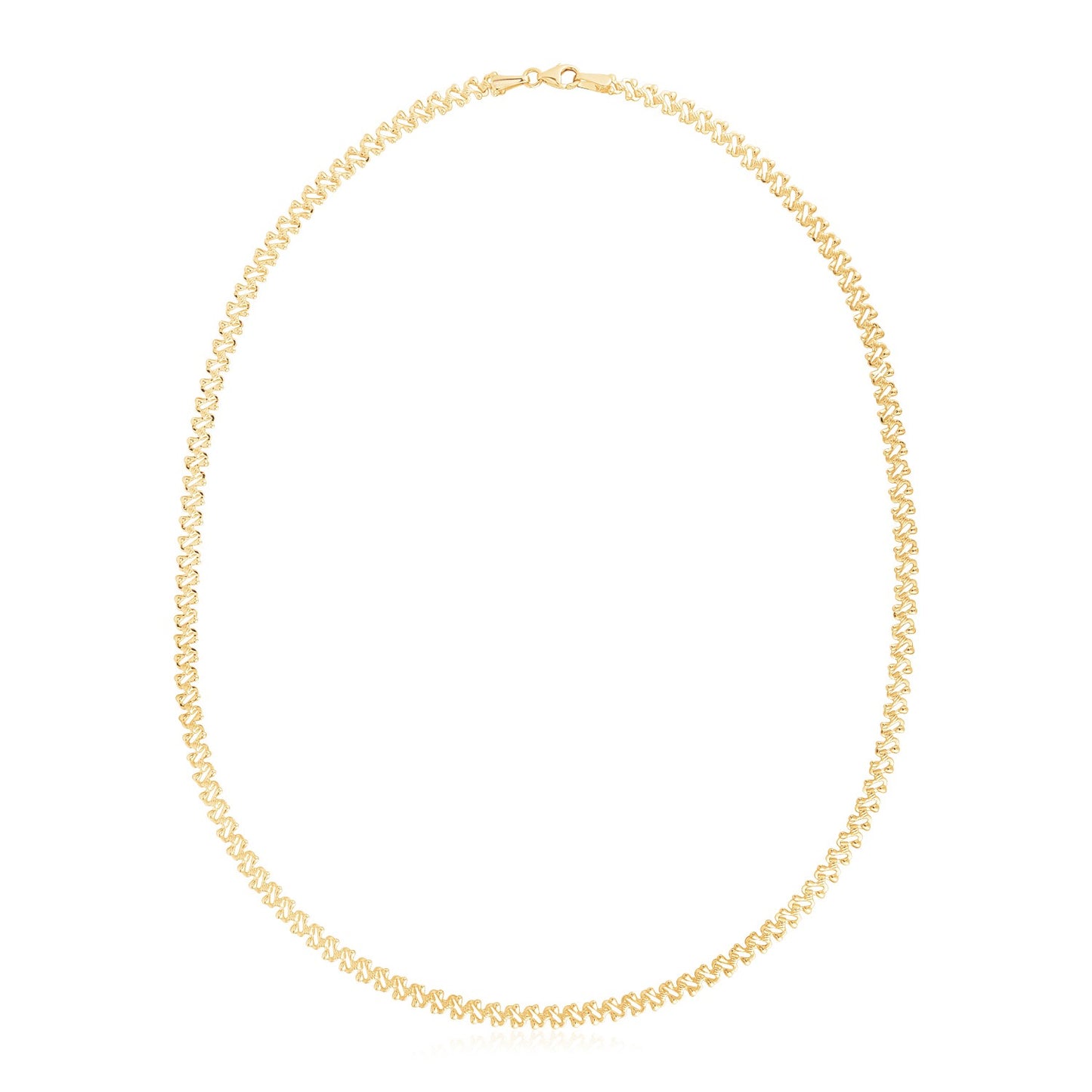 14k Yellow Gold High Polish The Textured Fancy Chain Necklace (4mm)-Teresa&#39;s Fashionista LLC