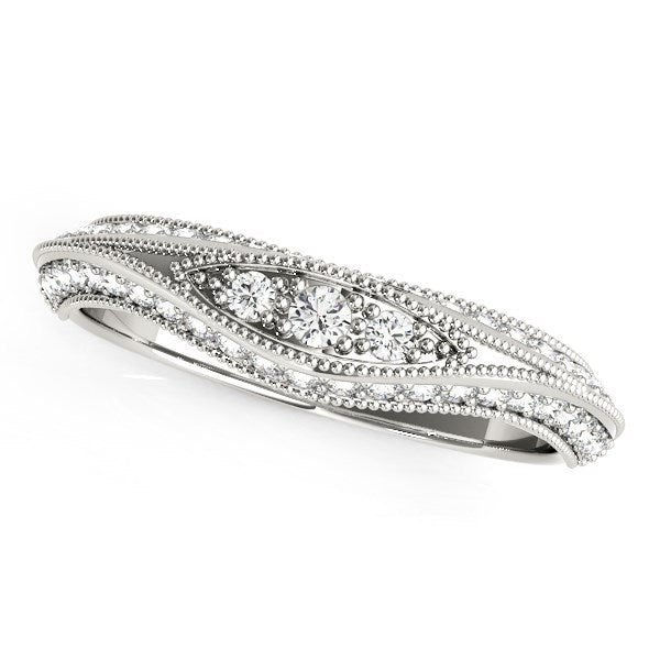 14k White Gold Curved Antique Style Diamond Wedding Ring (1/3 cttw)-Teresa&#39;s Fashionista LLC